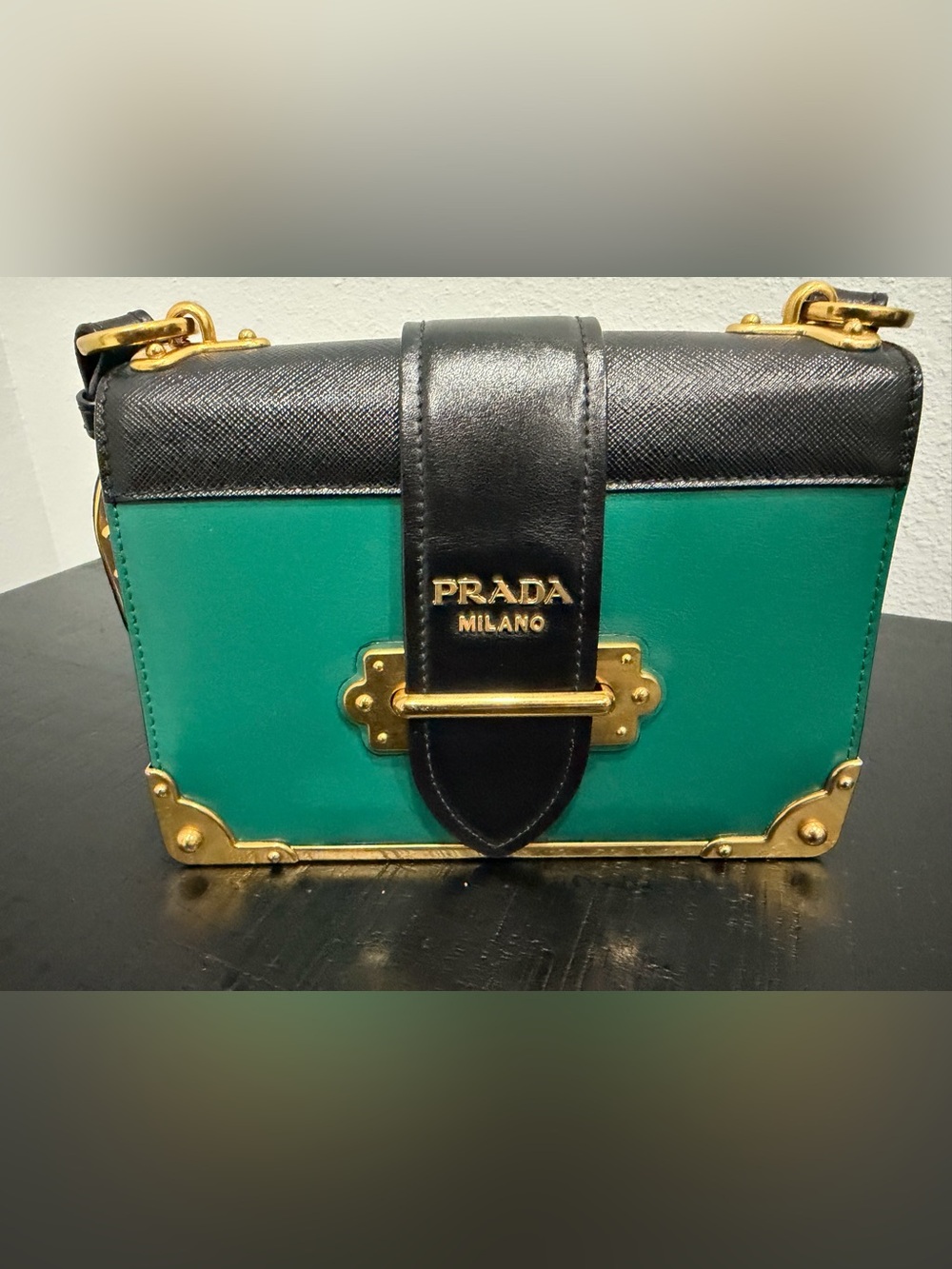 Prada Calf Saffiano Cahier Bag Biliardo Black